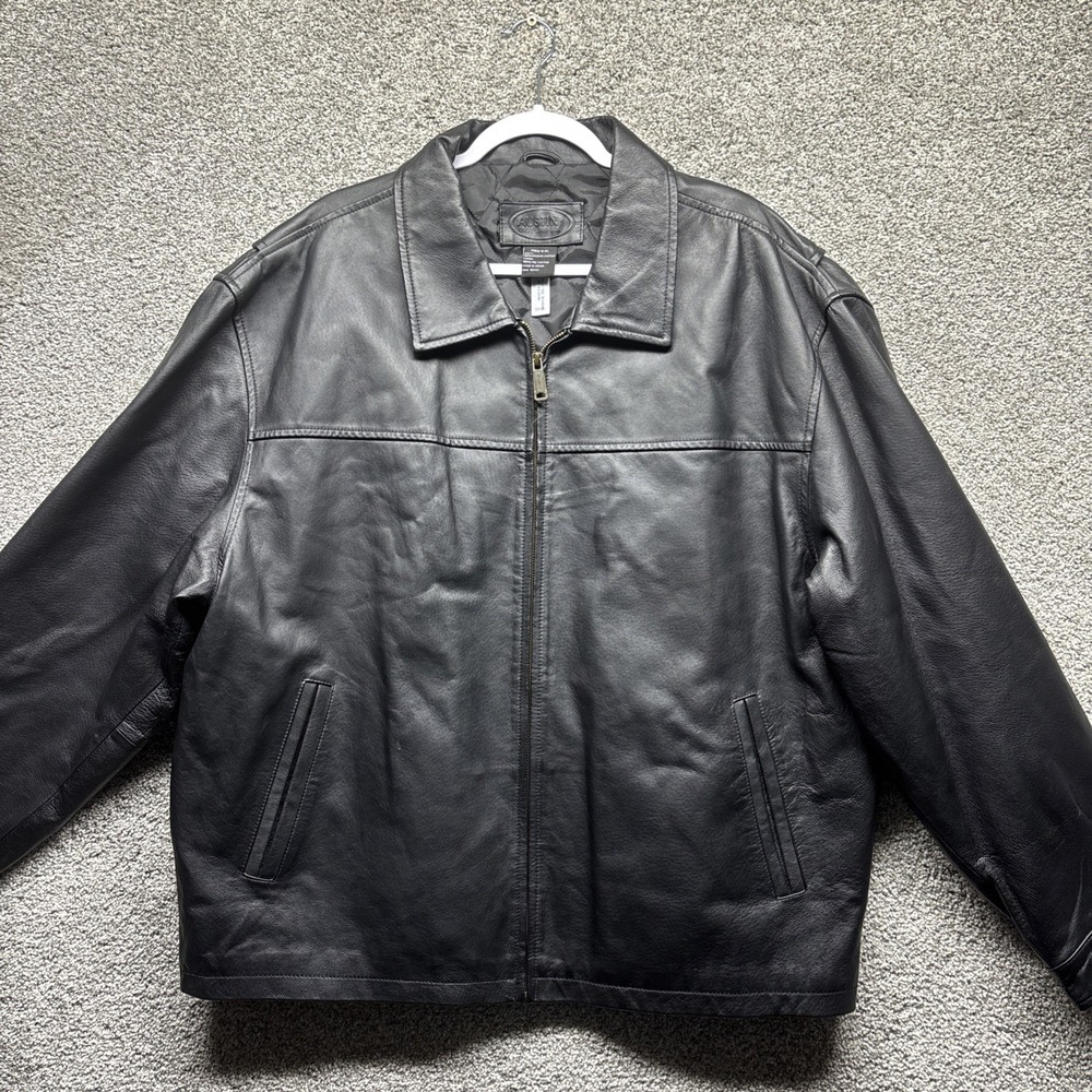 Austin Clothing Co Men's XL Genuine Leather Bomber Jacket Quilted James Dean BLK